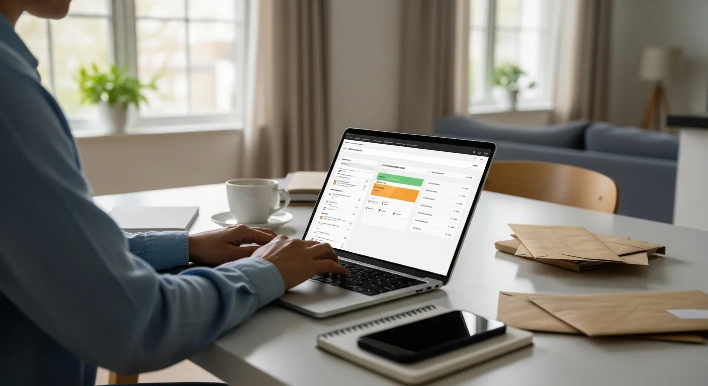 Parent managing PTO fundraiser online in a clean and organized home workspace
