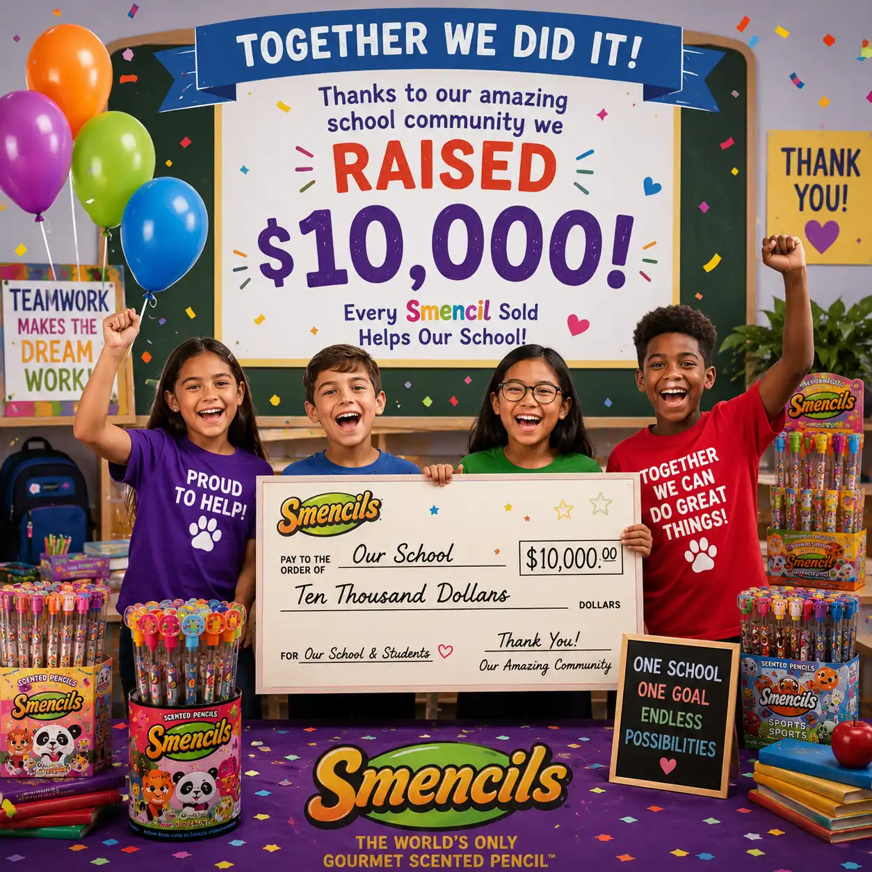 Students celebrate raising $10,000 through Smencils fundraiser for their school